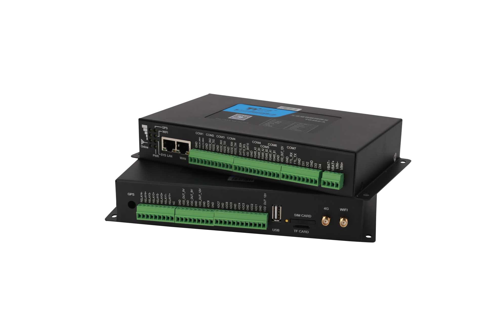 TG462-LQE-1W Industrial 4G Edge Gateway with 2.4G WIFI, 4-RS-232, 3-RS-485, 1-I2C, 1-TTL, 8-AI, 4-DI, 4-Relay & 5-Power Output