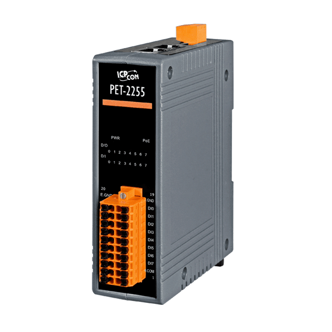 PET-2255 PoE Ethernet I/O Module with 8-ch DI and 8-ch Sink-type DO