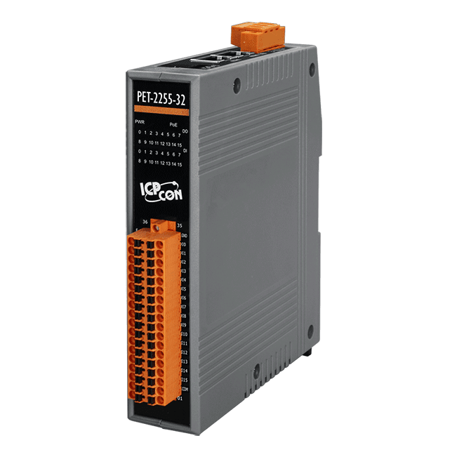 PET-2255-32 PoE Ethernet I/O Module with 16-ch DI and 16-ch Sink-type DO