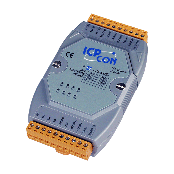 M-7060D 4-ch Isolated DI (Wet, 4~30 VDC) & 4-ch Signal Relay Module with LED Display