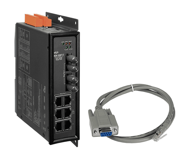 MSM-508FT-T 8-port Industrial Ethernet Layer 2 Managed Switch with 2-Fiber Port (Multi-mode, ST Connector)