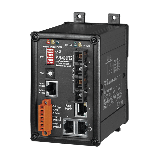 RSM-405FCS 5-Port Real-time Redundant Ring Switch with 2-Fiber Port (Multi Mode, SC Connector) with upto 30km distance