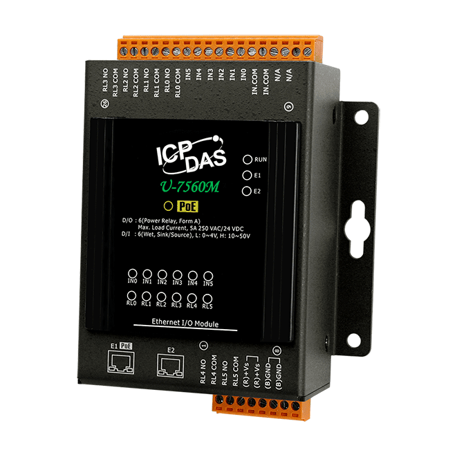 U-7560M OPC UA I/O Module with 6-ch DI, 6-ch Relay & 2-port Ethernet Switch