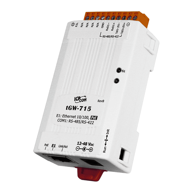 tGW-715 Tiny Modbus/TCP to RTU/ASCII Gateway with PoE & 1 RS-422/RS-485 port