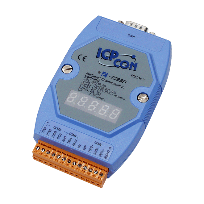 I-7523D Addressable RS-485 to 3 x RS-232/RS-485 Converter with 1 DI & 7-Segment LED Display