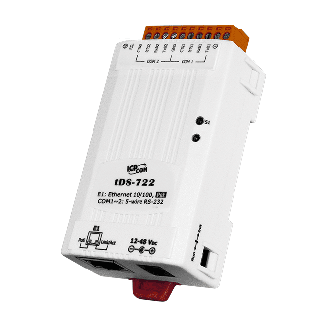 tDS-722 Tiny (2x RS-232) Serial-to-Ethernet Device Server with PoE