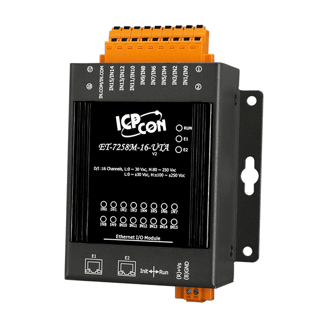 ET-7258M-16-UTA Ethernet I/O Module with 2-port Ethernet Switch and 16-ch Isolated DI (with −40°C to +75°C operating temperature))