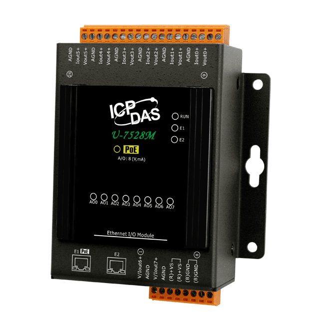 U-7528M OPC UA I/O Module with 8-channels AO and 2-port Ethernet Switch