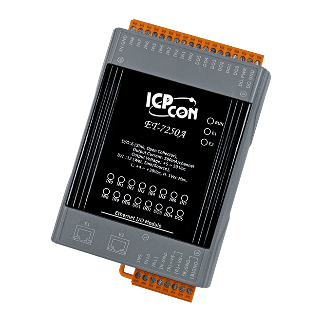 ET-7250A Ethernet I/O Module with 2-port Ethernet Switch, 12-ch DI and 6-ch DO