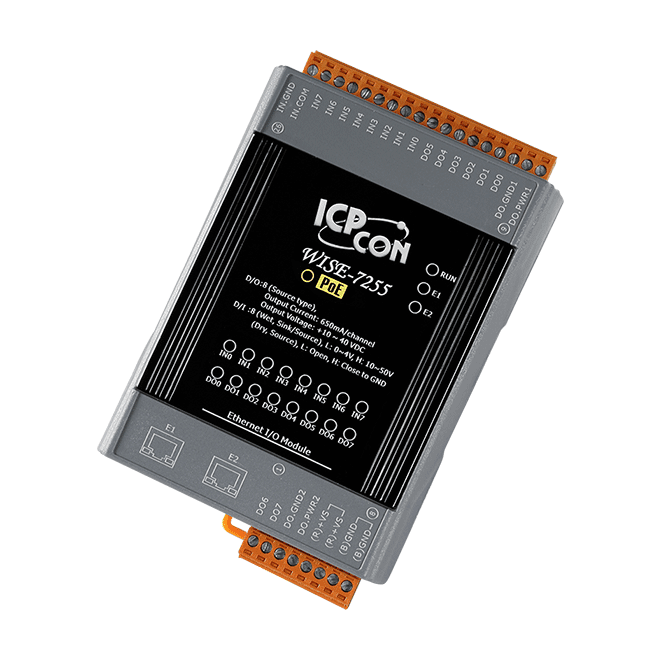 WISE-7255 Intelligent I/O Module with 8-ch DI, 8-ch DO and 2-port Ethernet Switch