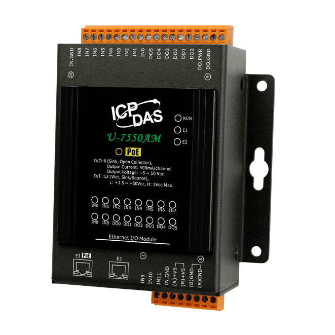 U-7550AM OPC UA I/O Module with 12-channels DI, 6-channels DO and 2-port Ethernet Switch