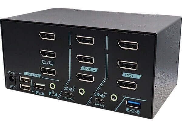 PAAG-ET3132B 2 Ports Triple Monitor 8K DisplayPort 1.4 KVM Switch for PC & Game Consoles