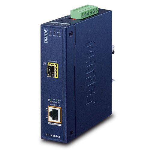 IXT-900-1X1UP Industrial 1-Port 10G SFP+ + 1-Port 10GBASE-T 802.3bt PoE++ Managed Media Converter