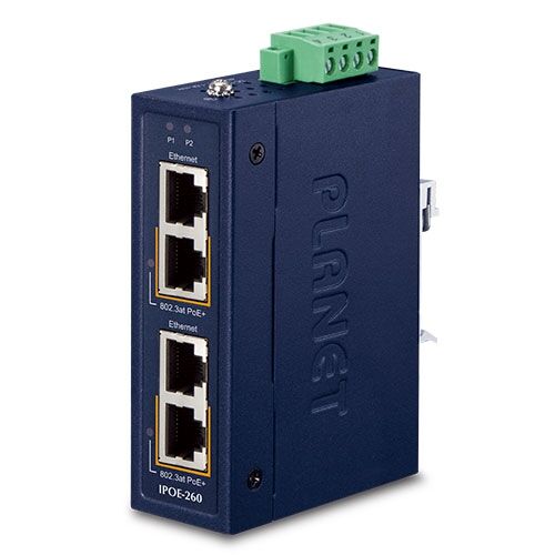 IPOE-260 Industrial 2-port 10/100/1000T 802.3at PoE+ Injector Hub
