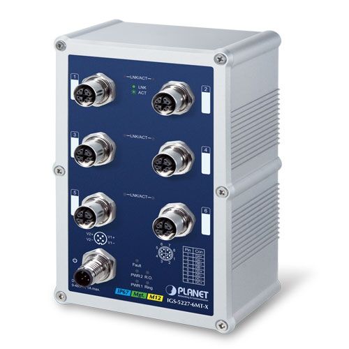 IGS-5227-6MT-X Industrial IP67-rated 6-Port 10/100/1000T M12 Managed Ethernet Switch (-40~75 degrees C, X-coded M12)