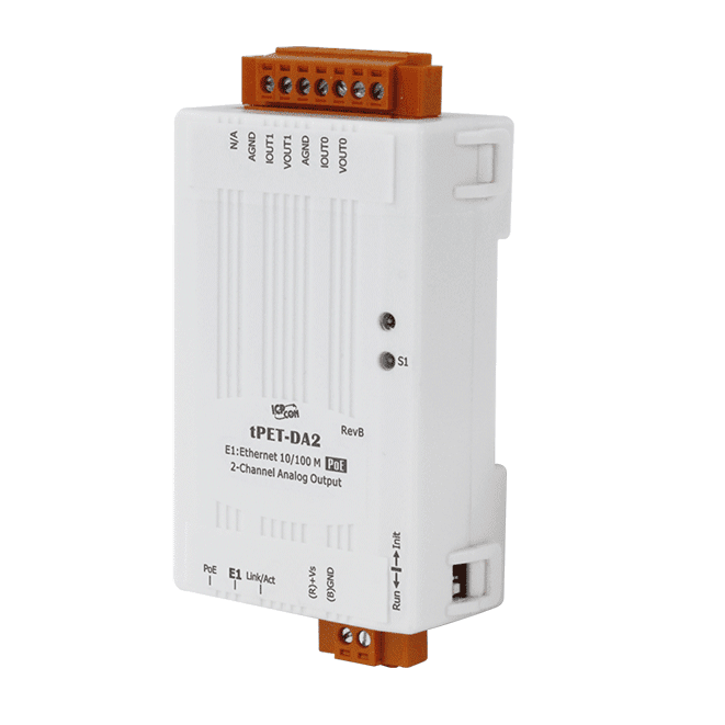 tPET-DA2 Tiny PoE Ethernet Module with Isolated 2-ch AO