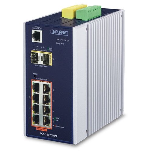 IGS-10020HPT-U Industrial 8-port 10/100/1000T 802.3at PoE + 2-port 1G/2.5G SFP Managed Switch with USB Console