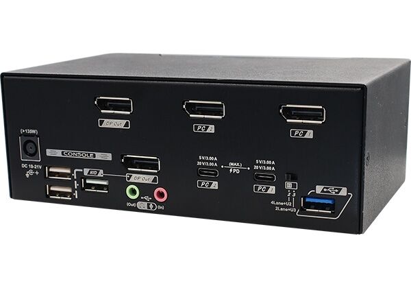 CAHBP-P3122-13 2 Ports Dual Monitor Hybrid KVM Switch ( DP 1.4 + USB-C ) with PD Charging, USB 3.2 Gen 1, USB Audio & Hotkey Control