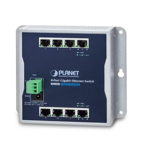WGS-803 Industrial 8-Port 10/100/1000T Wall-mount Switch (-10~60 degrees C)