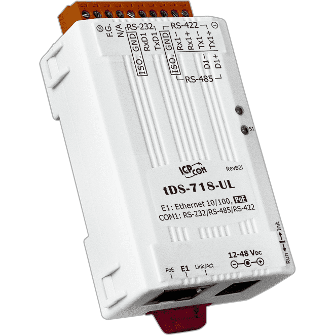 tDS-718-UL-UTA Tiny (1x RS-232/422/485) Serial-to-Ethernet Device Server with PoE & -40 ℃ Operating Temperature (UL Approved)