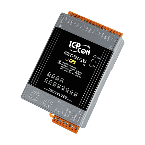 PET-7217-A5 PoE I/O Module with 2-port Ethernet Switch, 8-ch AI & 4-ch DO