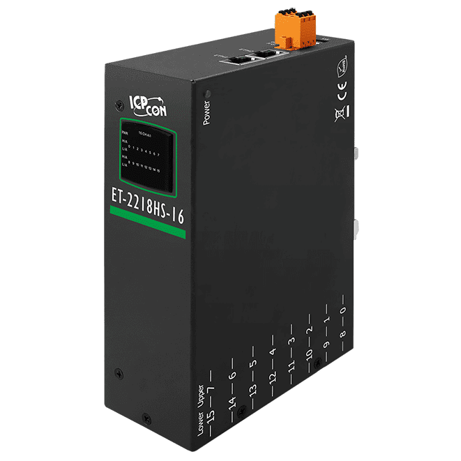 ET-2218H-16 Ethernet I/O Module with 16-ch High Speed Thermocouple Input, Support Standard Thermocouple Connector