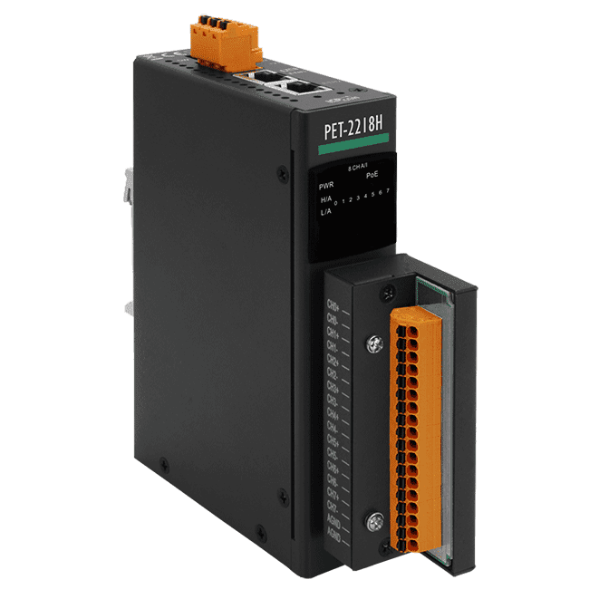 PET-2218H/S1 POE I/O Module with 8-ch High Speed Thermocouple Input, includes CN-1825M Daughter Board