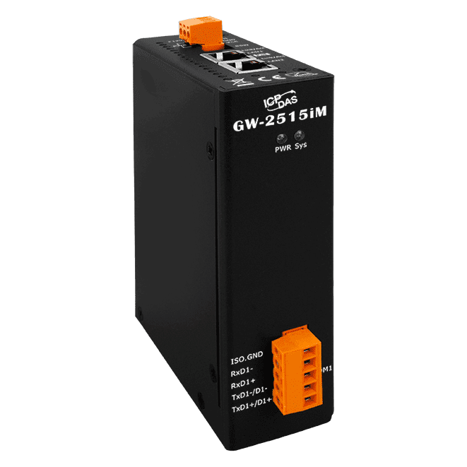 GW-2515iM Modbus TCP to RTU/ASCII Cybersecurity Gateway with 2-port Ethernet Switch & 1-port Isolated RS-422/485