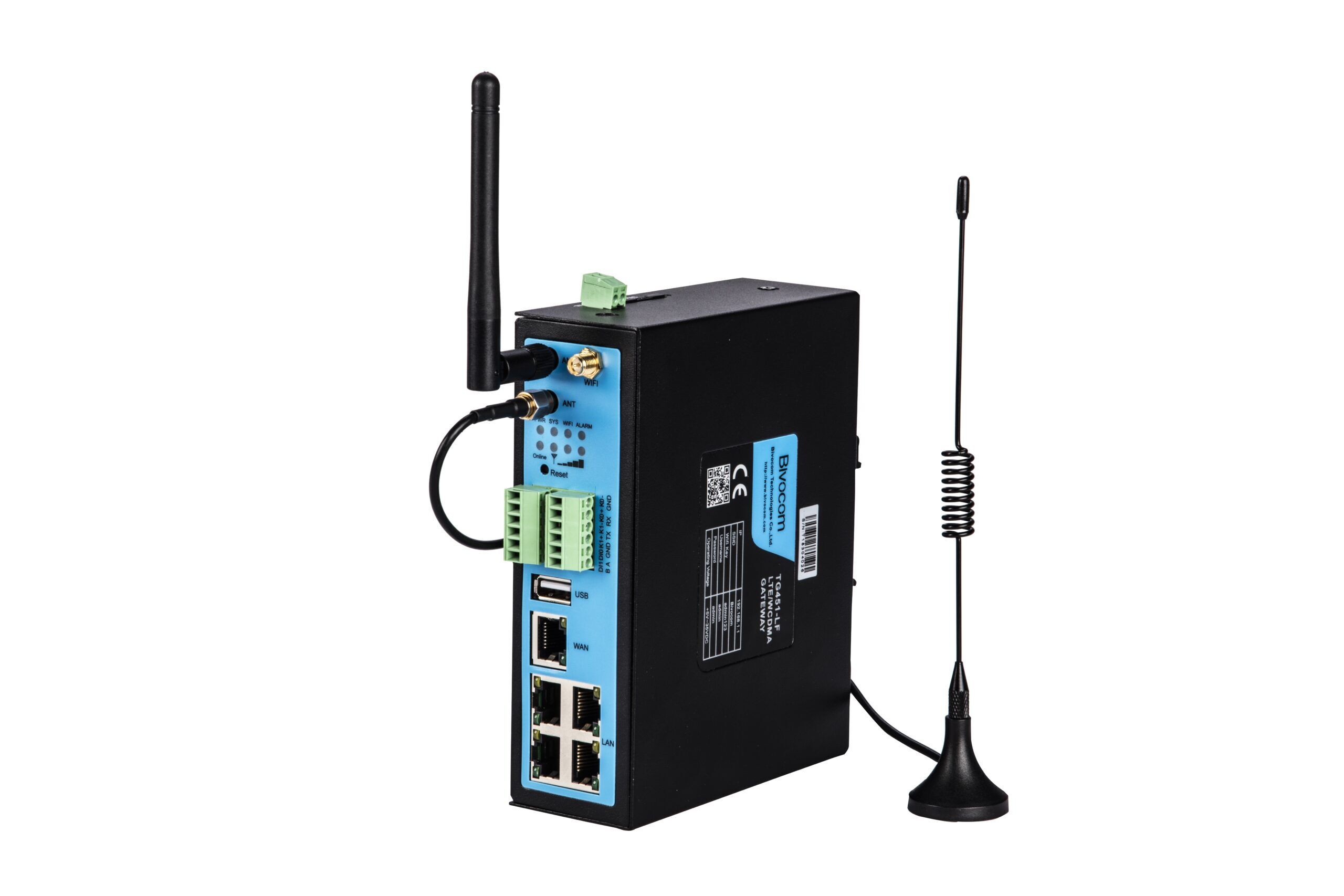 TG451-LQEDS-WG Industrial 4G LTE IoT Gateway with GPS, Dual SIM cards, WIFI,1-WAN, 4-LAN, 1 RS-232, 1 RS-485, 2-DI & 2-DO
