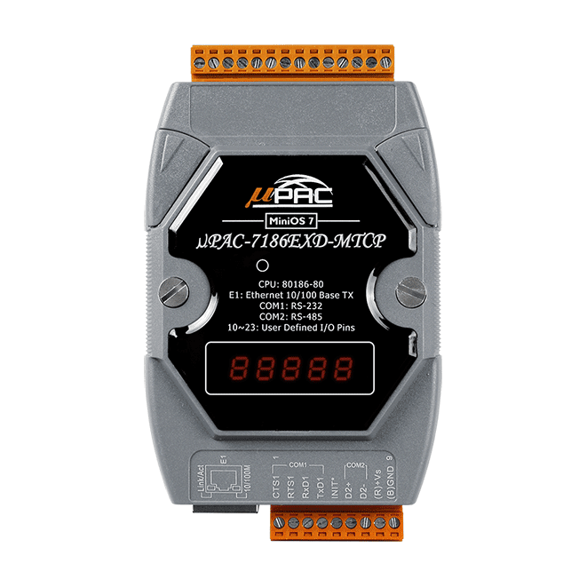 uPAC-7186EXD-MTCP-G Palm-sized Programmable Modbus Gateway with 80186-80 CPU, Modbus Firmware & 7-Segment LED Display