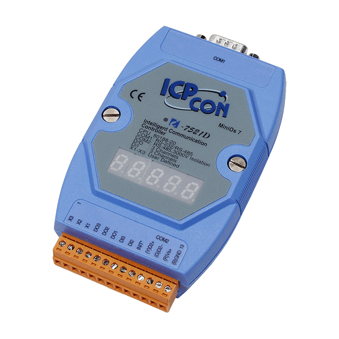 I-7521D Addressable RS-485 to RS-232/RS-485 Converter with 2 DI, 3 DO & 7-Segment LED Display