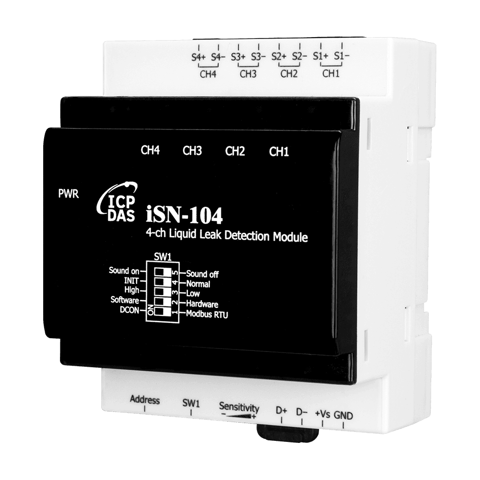 iSN-104 4-ch Liquid Leak Detection Module, supports Modbus/RTU & DCON protocols
