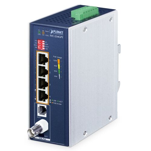 IVC-234GPT Industrial 4-Port 10/100/1000T 802.3at PoE+ to VDSL2 Extender