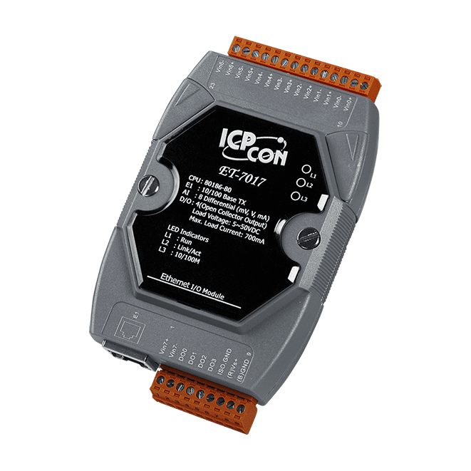 PET-7017 8-Ch Analog Input with High Voltage Protection & 4-Ch Isolated Digital Output Module