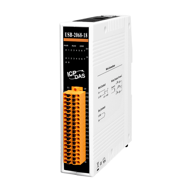 USB-2068-18 USB I/O Module with 10-ch DI & 8-ch Relay Output
