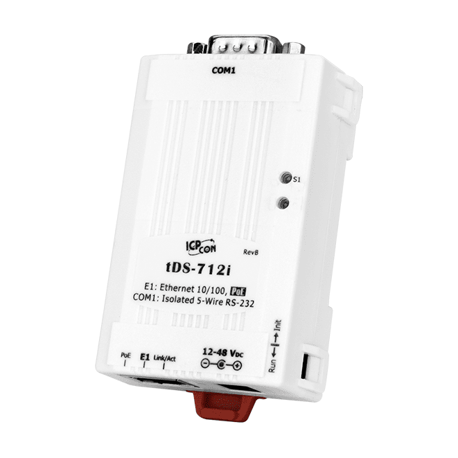 tDS-712i Tiny (1x Isolated RS-232, DB9 Male) Serial-to-Ethernet Device Server with PoE