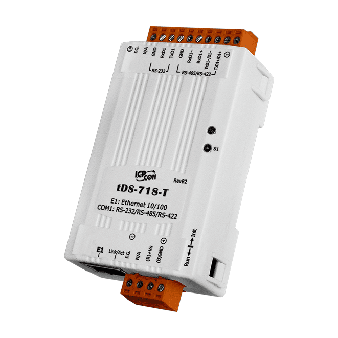 tDS-718-T Tiny (1x RS-232/422/485) Serial-to-Ethernet Device Server (Terminal Block Power Input)