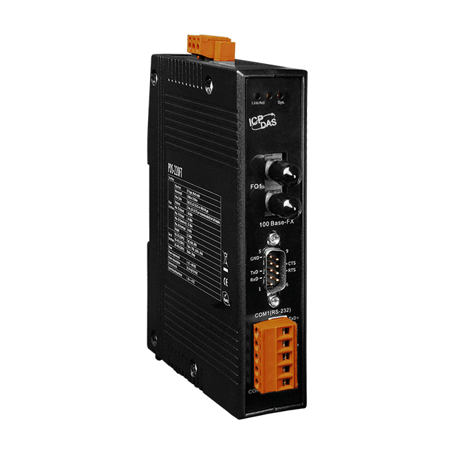 PDS-220FT Programmable (1x RS-232 and 1x RS-422/485) Serial-to-Fiber Device Server with Modbus Gateway & 1-port Multi-mode ST Fiber (2 km)