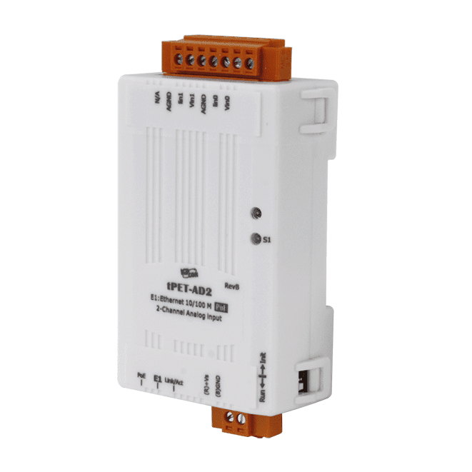 tPET-AD2 Tiny PoE Ethernet Module with Isolated 2-ch Analog Input