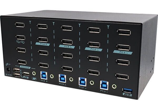 PAAG-E3144B 4 Ports 8K Quad Monitor DisplayPort 1.4 KVM Switch with USB 3.2 Gen 1 (5 Gbps) & Hotkey Control