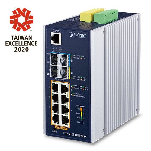 IGS-6325-8UP2S Industrial L3 8-Port 10/100/1000T 802.3bt PoE + 2-Port 1G/2.5G SFP + Managed Ethernet Switch