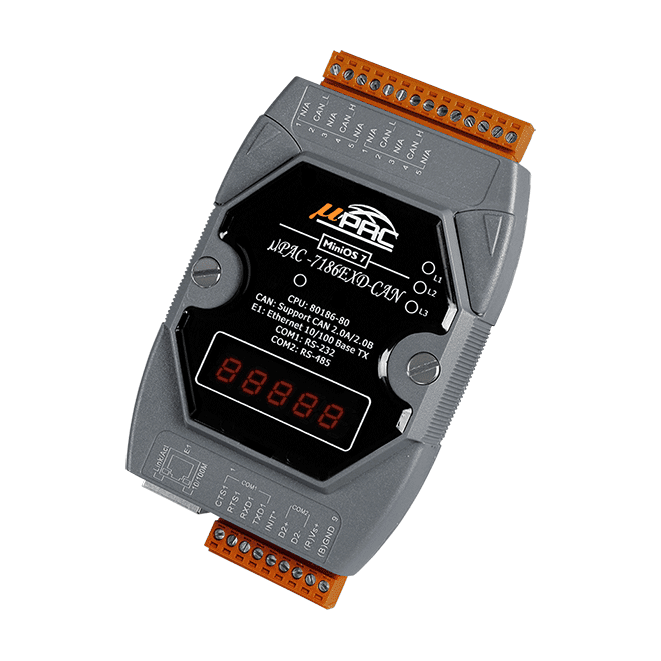 uPAC-7186EXD-CAN-G CAN Programmable Controller with Series Port, Ethernet port, 7-segment Display & Programable LEDs