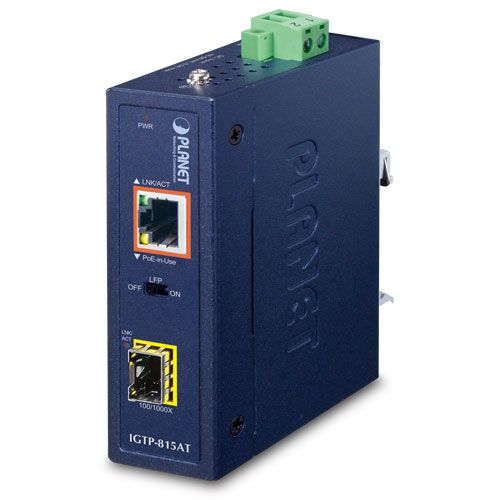 IGTP-815AT Industrial Compact 100/1000BASE-X to 10/100/1000BASE-T 802.3at PoE+ Media Converter
