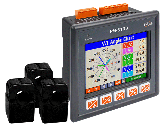 PM-5133-100P 3.5" Touch LCD screen, Modbus RTU, 3-phase power meter; includes 60A CT (Inside diameter 10 mm; wire lead 4 m) x 3