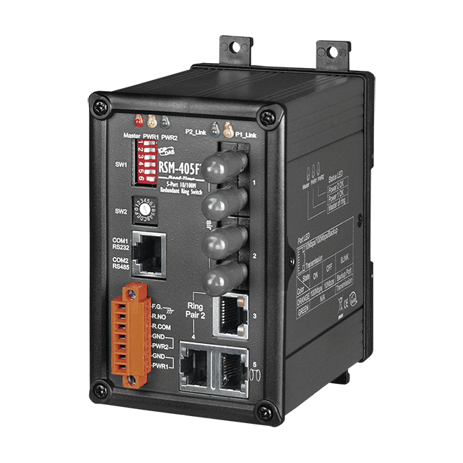 RSM-405FT 5-Port Real-time Redundant Ring Switch with 2-Fiber Port (Multi Mode, ST Connector) with metal case