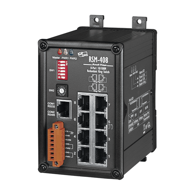 RSM-408 8-port Redundant Ring Switch with Isolated Power Input +10 VDC ~ +30 VDC with metal case