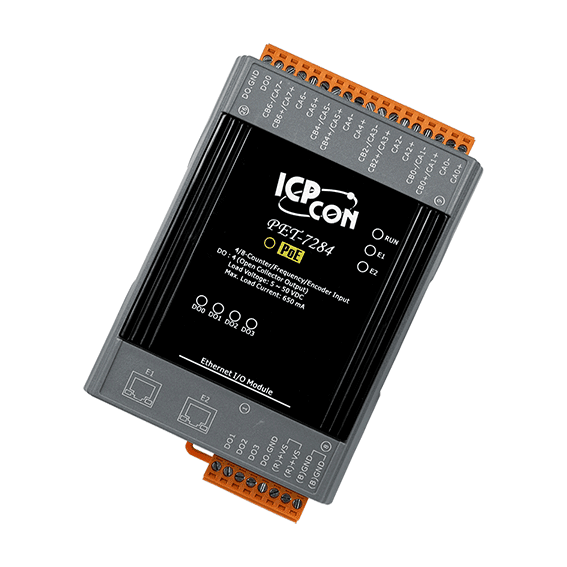 PET-7284 Ethernet I/O Module with 2-port Ethernet Switch, 4/8-ch Counter/Frequency/Encoder Input & 4-ch DO with PoE
