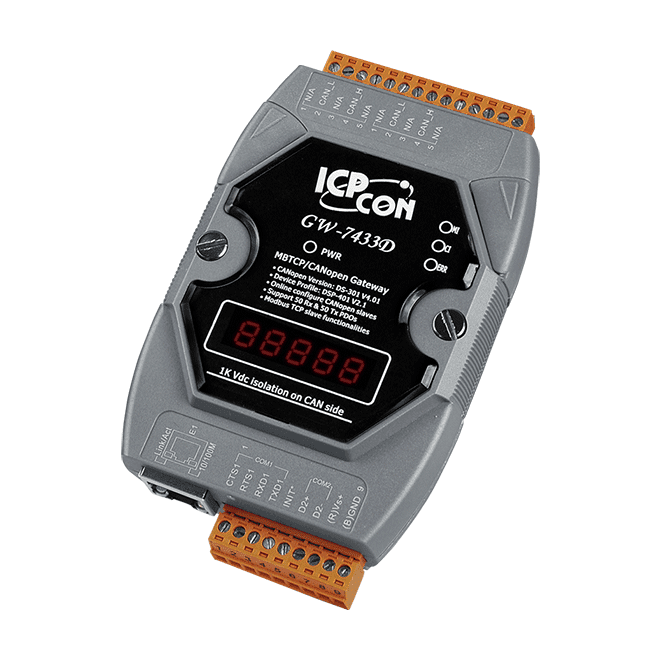 GW-7433D Modbus TCP server/RTU slave to CANopen Master Gateway