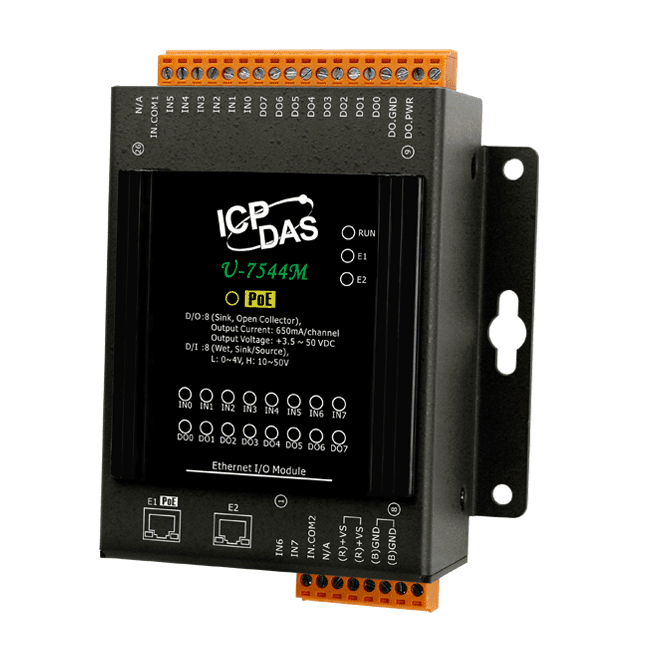U-7544M OPC UA I/O Module with 8-channels DI, 8-channels DO and 2-port Ethernet Switch
