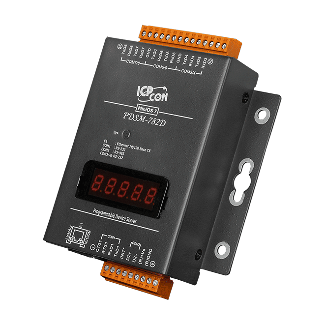 PDSM-782D Programmable (7x RS-232 and 1x RS-485) Serial-to-Ethernet Device Server with LED Display (Metal Case)